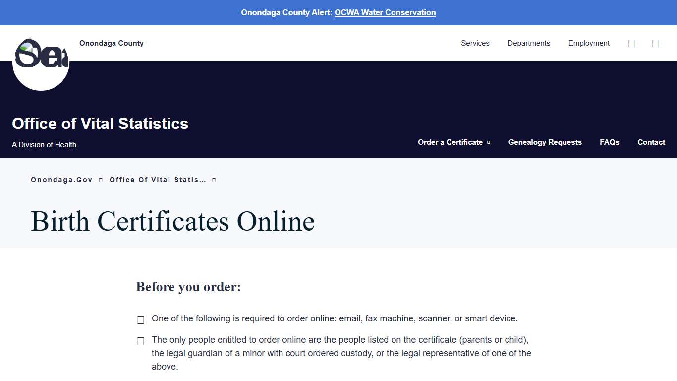 Birth Certificates Online - Office of Vital Statistics